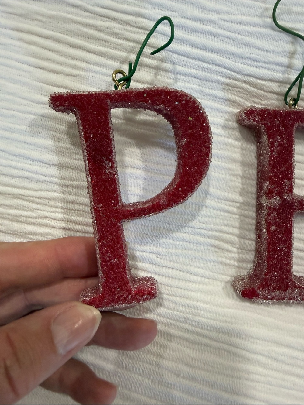 Pottery Barn Red Glitter Peace & Joy Holiday Ornaments